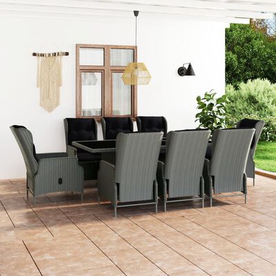 vidaXL Set Pranzo da Giardino 9pz con Cuscini Polyrattan Grigio Chiaro