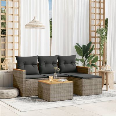 vidaXL Set Divano da Giardino 5 pz con Cuscini Grigio in Polyrattan