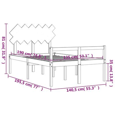 vidaXL Letto per Anziani con Testiera Bianco Double in Legno Massello