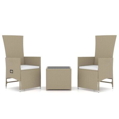 vidaXL Set Mobili da Giardino 3 pz Beige Polyrattan e Acciaio