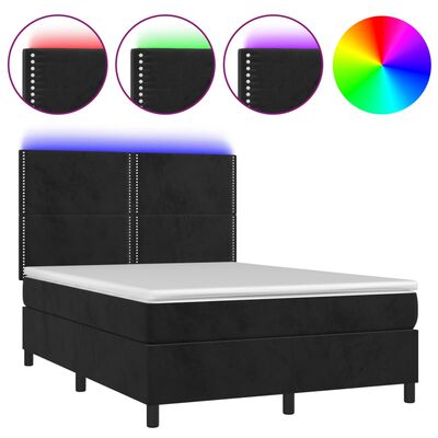 vidaXL Letto a Molle con Materasso e LED Nero 140x190 cm in Velluto