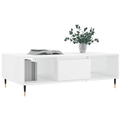 vidaXL Tavolino da Salotto Bianco Lucido 104x60x35cm Legno Multistrato