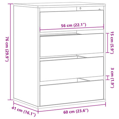 vidaXL Cassettiera Angolare Grigio Sonoma 60x41x76cm Legno Multistrato