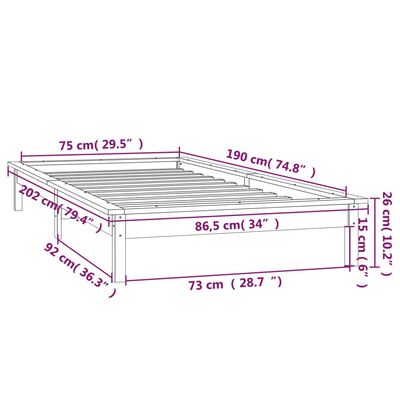 vidaXL Giroletto LED Grigio 75x190 cm Small Single Legno Massello