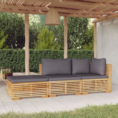 vidaXL Set Divani da Giardino 3 pz con Cuscini Legno Massello di Teak