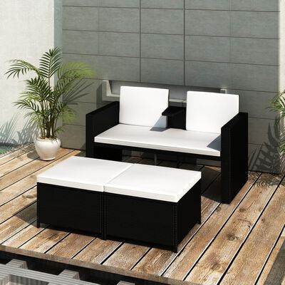 vidaXL Set Divani da Giardino 4 pz con Cuscini in Polyrattan Nero