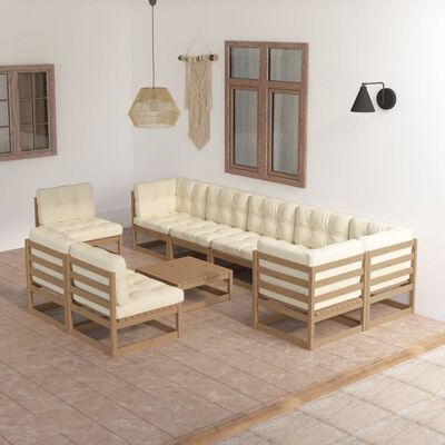 vidaXL Set Salotto Giardino 10pz con Cuscini in Legno Massello di Pino