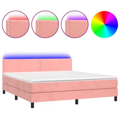 vidaXL Letto a Molle con Materasso e LED Rosa 160x200 cm in Velluto