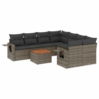 vidaXL Set Divano da Giardino 9 pz con Cuscini Grigio in Polyrattan