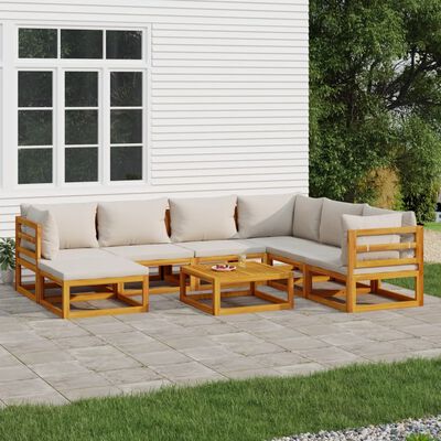 vidaXL Set Salotto Giardino 8pz Cuscini Grigio Chiaro Legno Massello