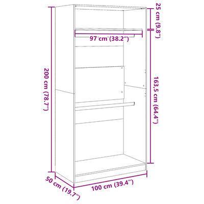 vidaXL Armadio Grigio Cemento 100x50x200 cm in Legno Multistrato