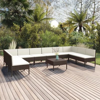 vidaXL Set Divani da Giardino 11 pz con Cuscini in Polyrattan Marrone