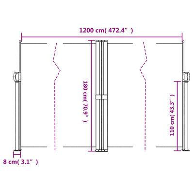 vidaXL Tenda da Sole Laterale Retrattile Beige 180x1200 cm