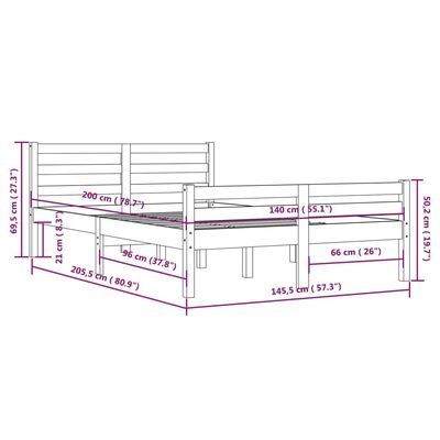 vidaXL Giroletto senza Materaso Ambra in Legno Massello 140x200 cm