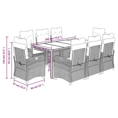 vidaXL Set da Pranzo da Giardino 9 pz con Cuscini in Polyrattan Grigio