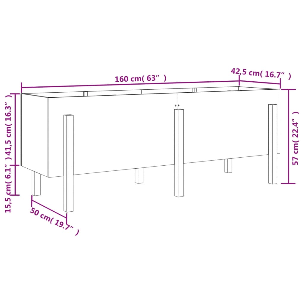 vidaXL Fioriera Rialzata da Giardino Nera 160x50x57 cm Massello Pino