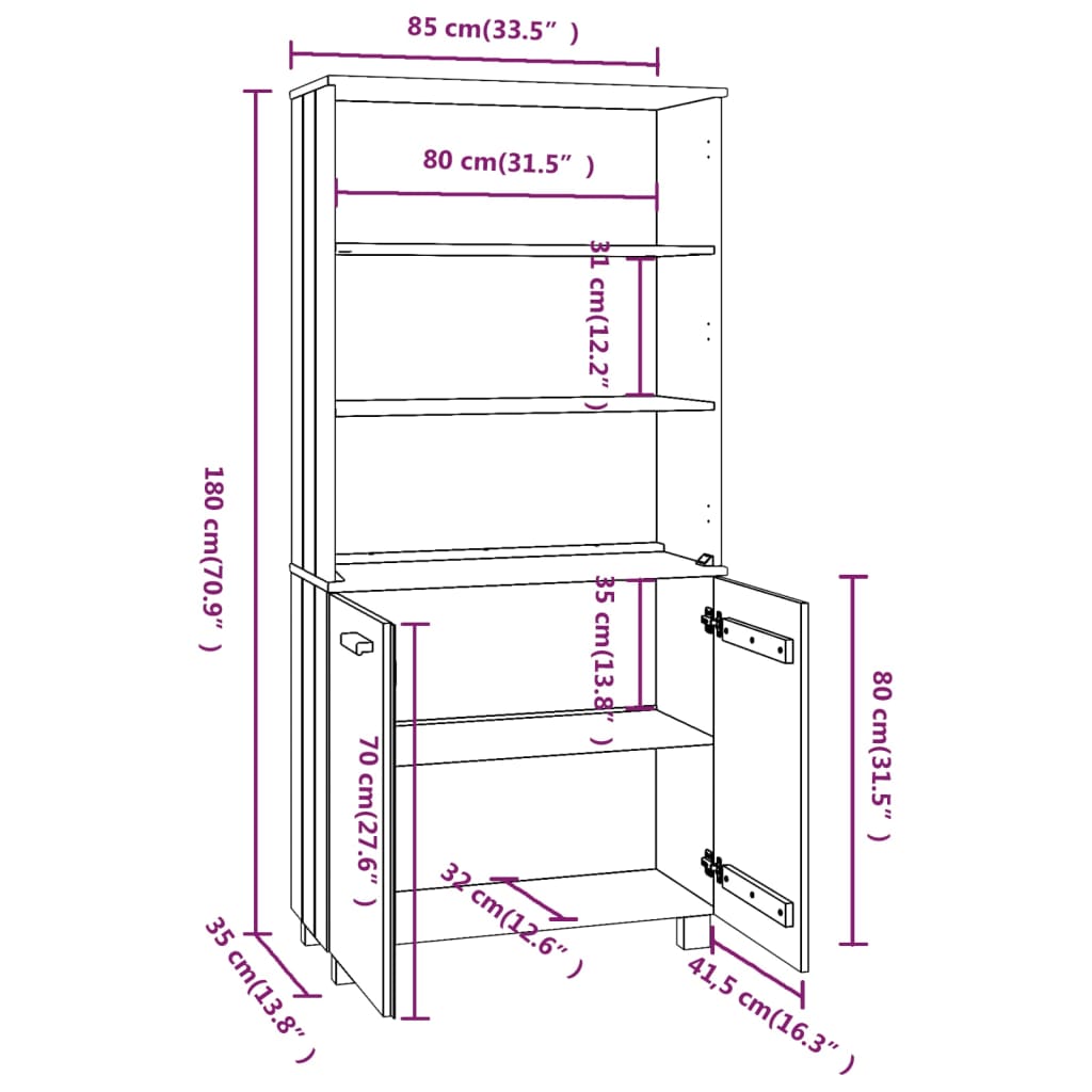 vidaXL Credenza HAMAR in Legno Massello di Pino Grigio Chiaro