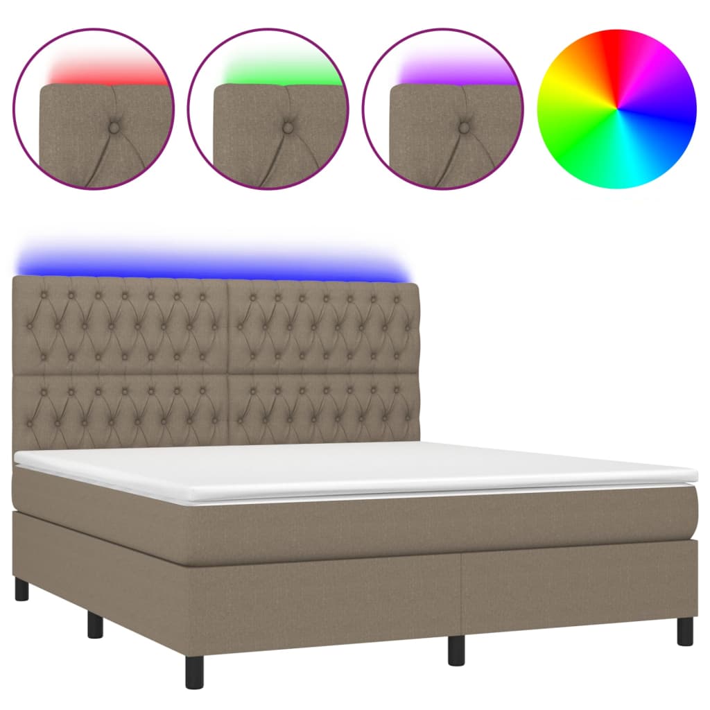 vidaXL Letto a Molle con Materasso e LED Tortora 180x200 cm in Tessuto