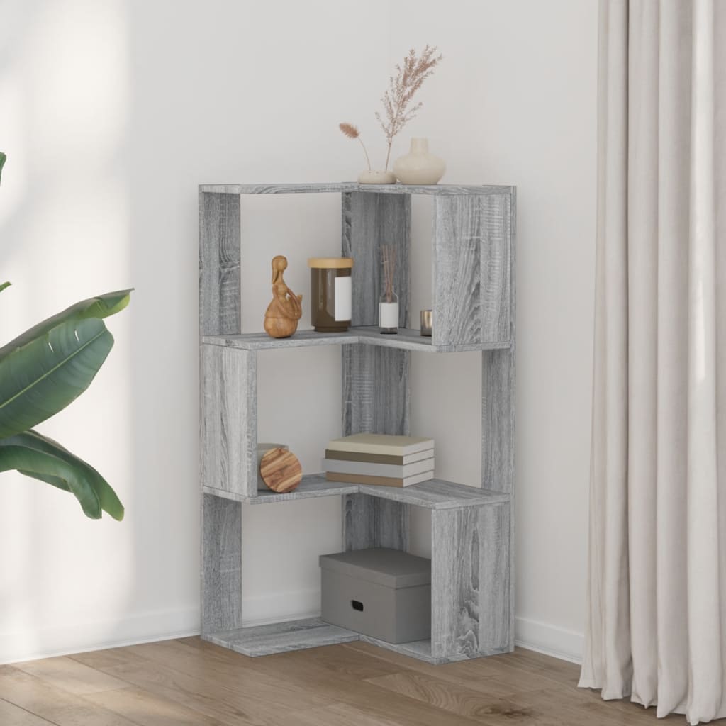 vidaXL Libreria Angolare 3 Ripiani Grigio Sonoma 50x50x102 cm Legno