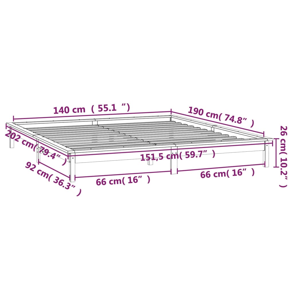 vidaXL Giroletto con LED 140x190 cm in Legno Massello