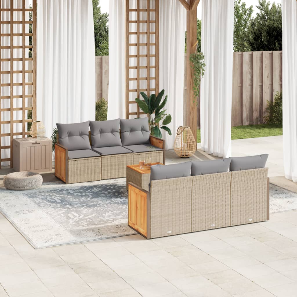 vidaXL Set Divani da Giardino 7 pz con Cuscini Beige in Polyrattan