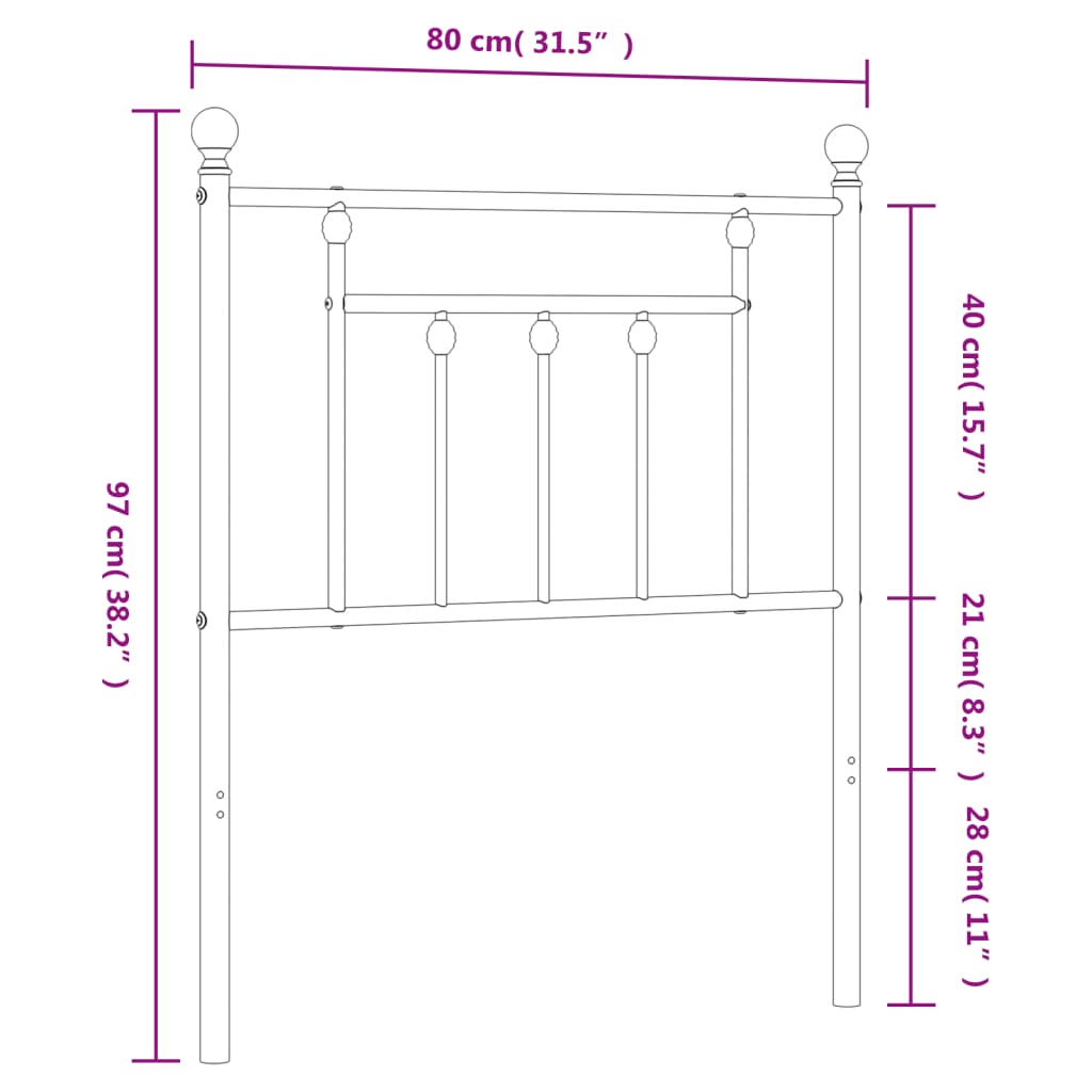 vidaXL Testiera in Metallo Bianco 75 cm