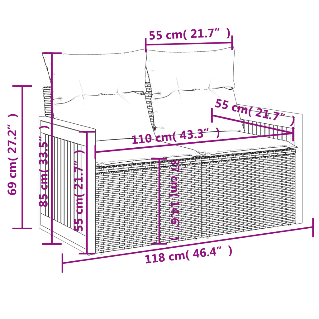 vidaXL Set Divano da Giardino 9 pz con Cuscini Grigio in Polyrattan