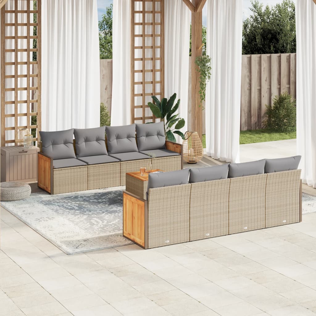 vidaXL Set Divano da Giardino 9 pz con Cuscini Beige in Polyrattan