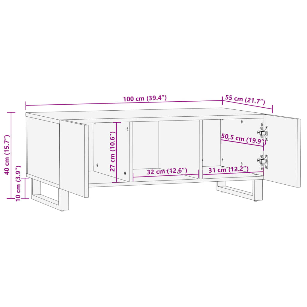 vidaXL Tavolino da Salotto 100x55x40 cm in Legno Massello di Acacia