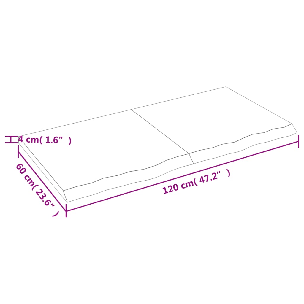 vidaXL Piano Tavolo Marrone 120x60x(2-4) cm Rovere Massello Trattato