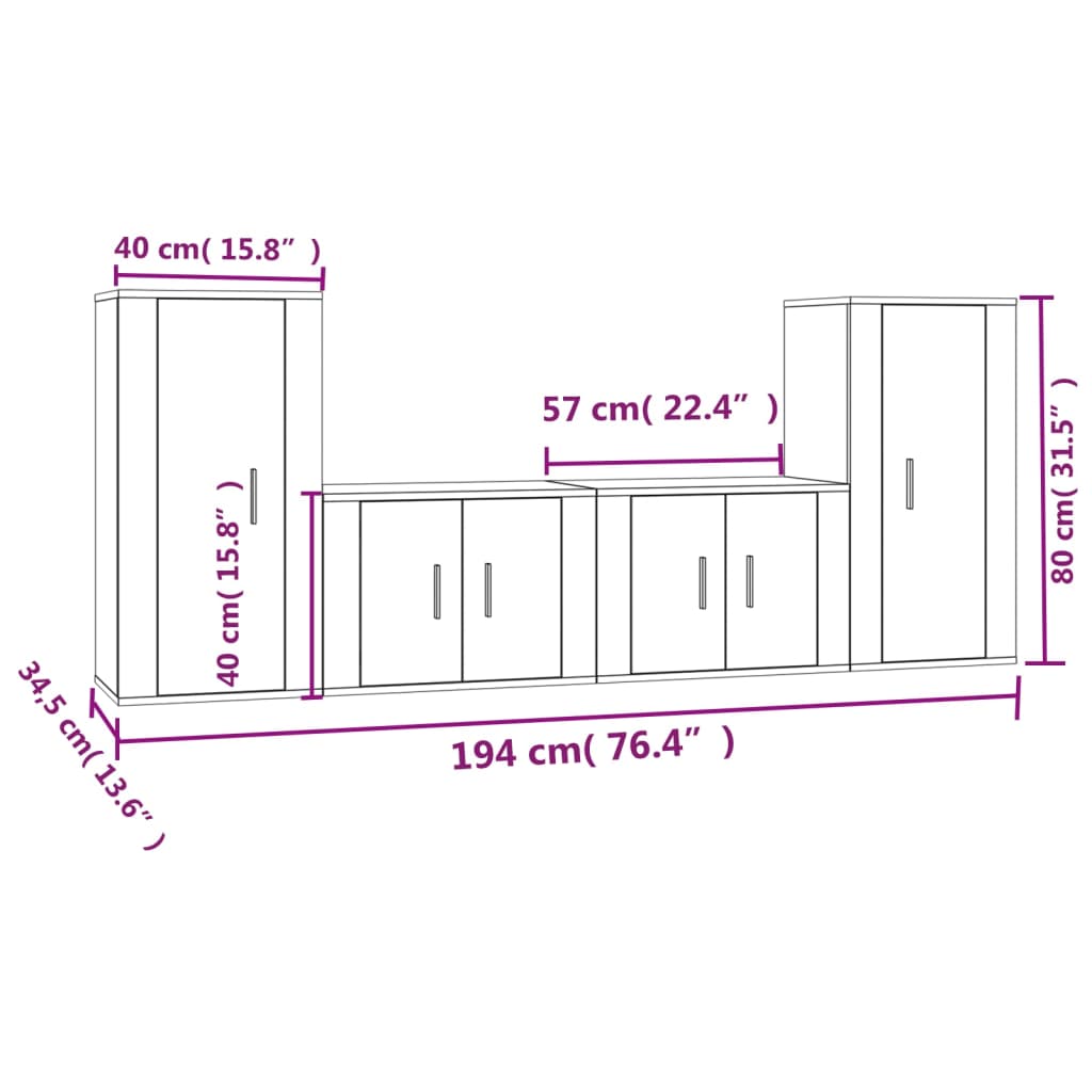 vidaXL Set Mobili Porta TV 4 pz Rovere Marrone in Legno Multistrato