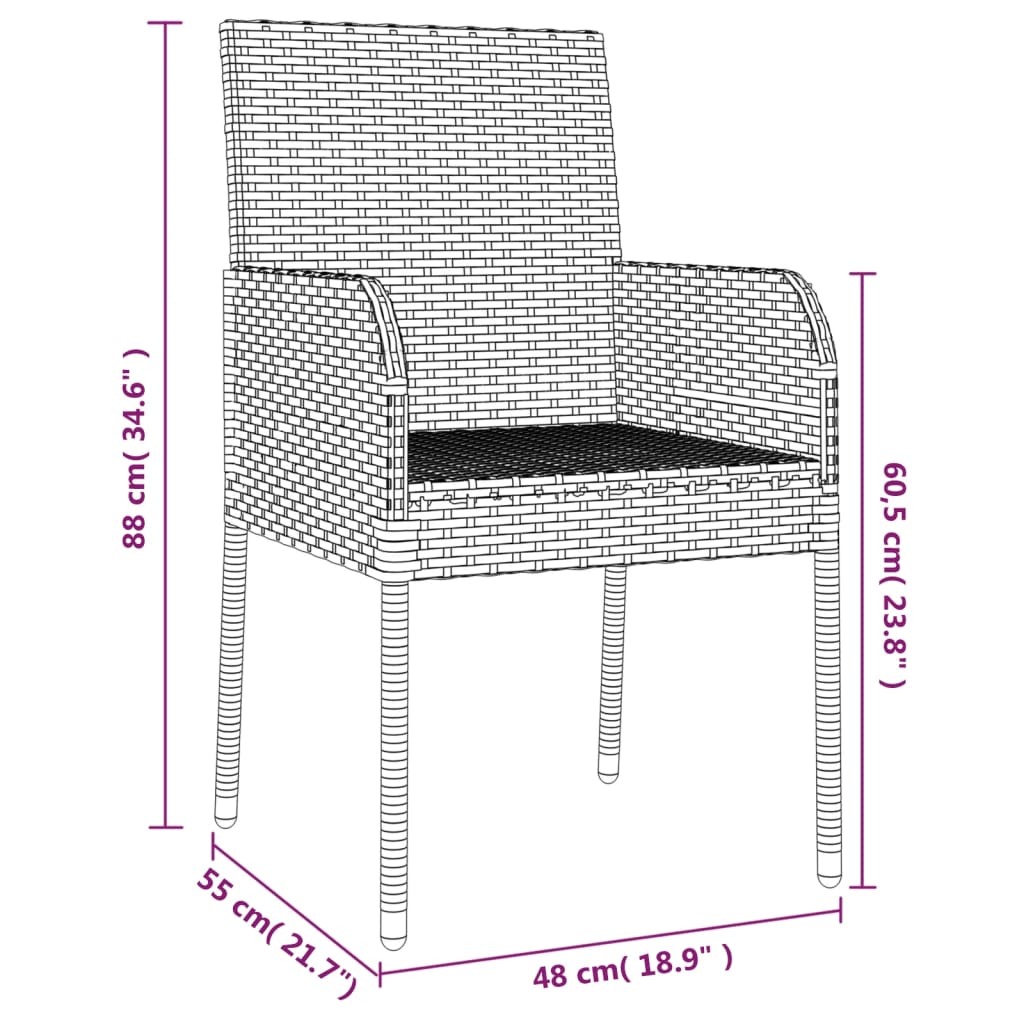 vidaXL Set da Pranzo da Giardino 7 pz Nero con Cuscini in Polyrattan