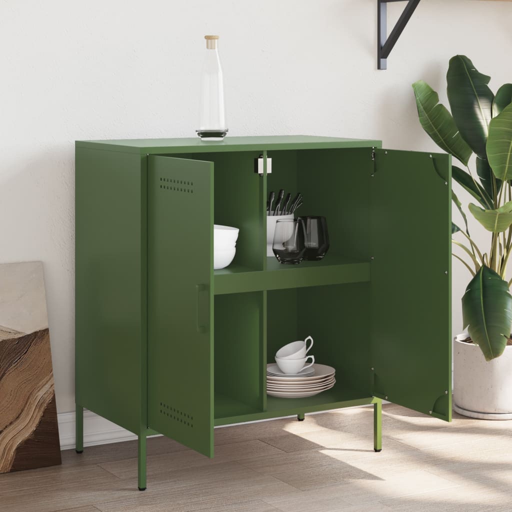 vidaXL Credenza Verde Oliva 68x39x79 cm in Acciaio