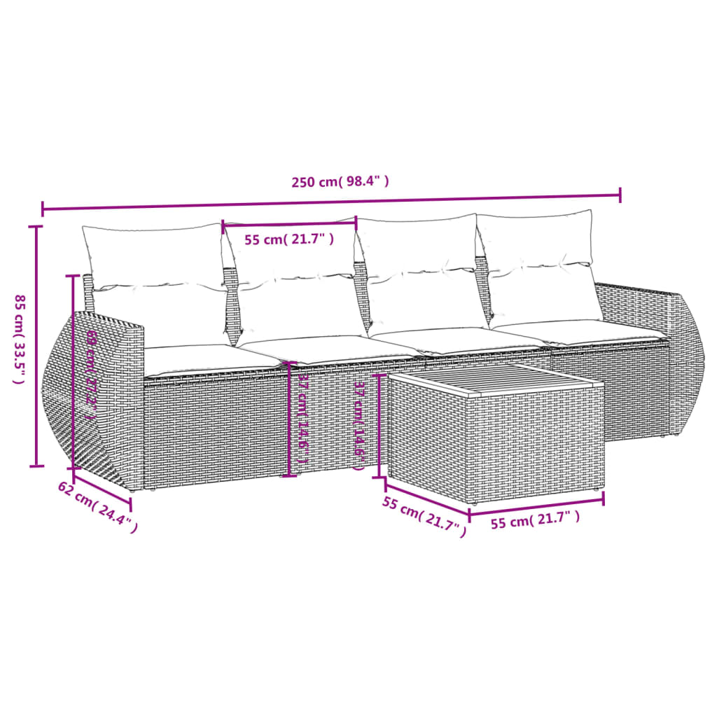 vidaXL Set Divano da Giardino 5 pz con Cuscini Beige in Polyrattan