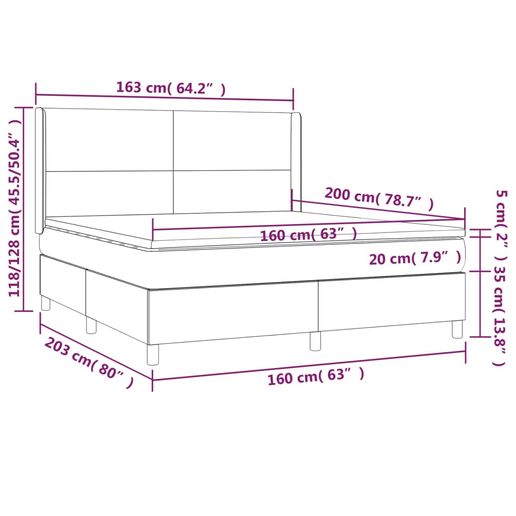 vidaXL Giroletto a Molle con Materasso Blu Scuro 160x200 cm in Velluto