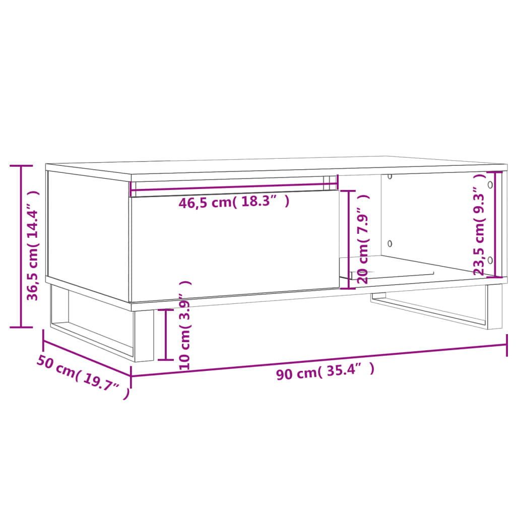 vidaXL Tavolino Salotto Grigio Cemento 90x50x36,5 cm Legno Multistrato