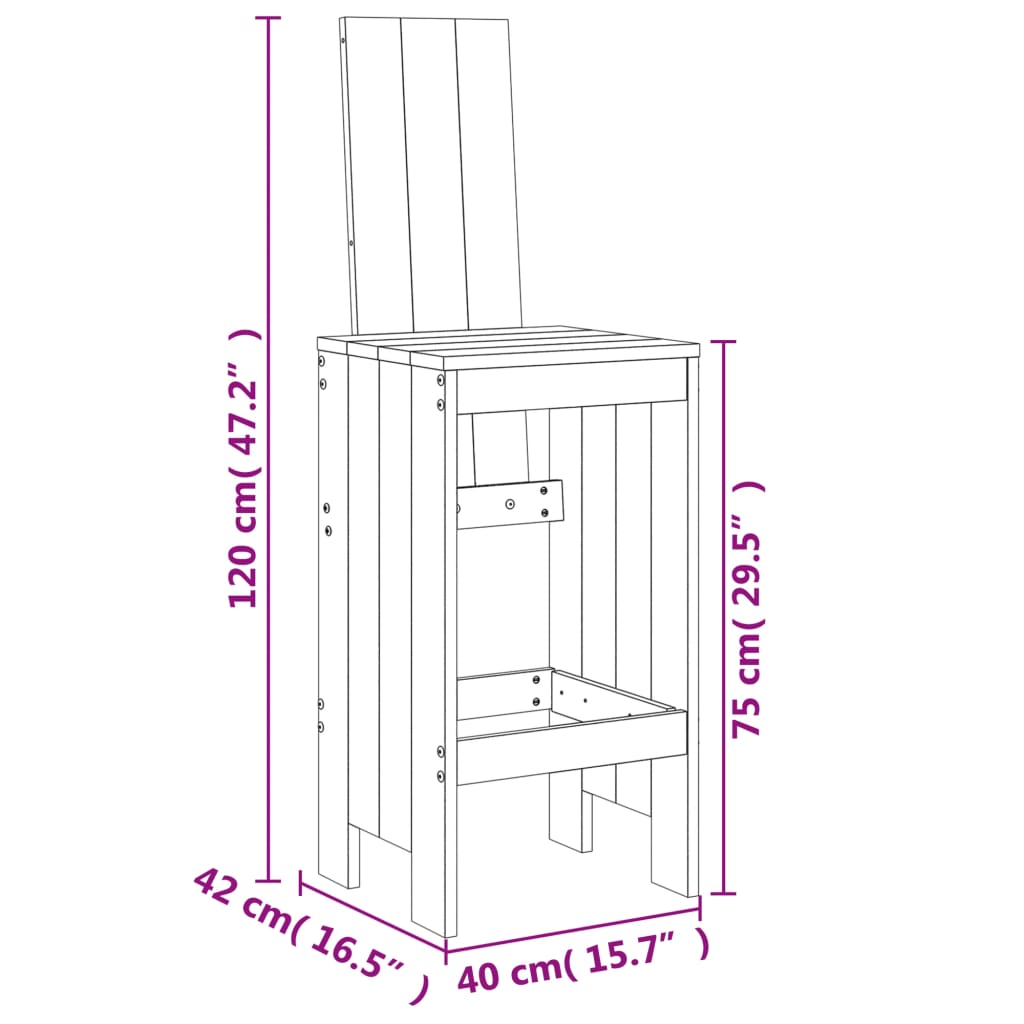 vidaXL Set Bar da Giardino 9 pz Nero in Legno Massello di Pino