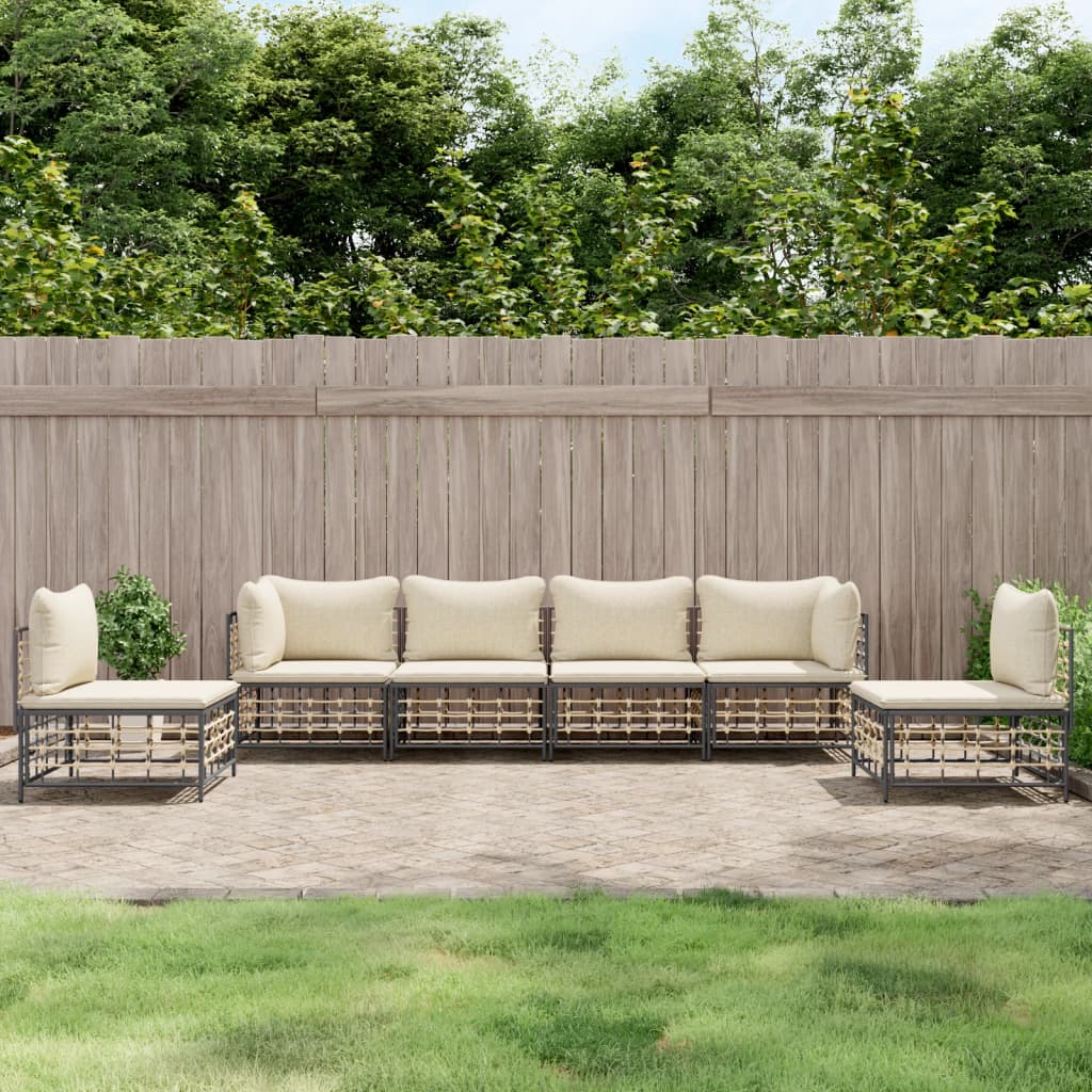 vidaXL Set Divani da Giardino 6 pz con Cuscini Antracite in Polyrattan