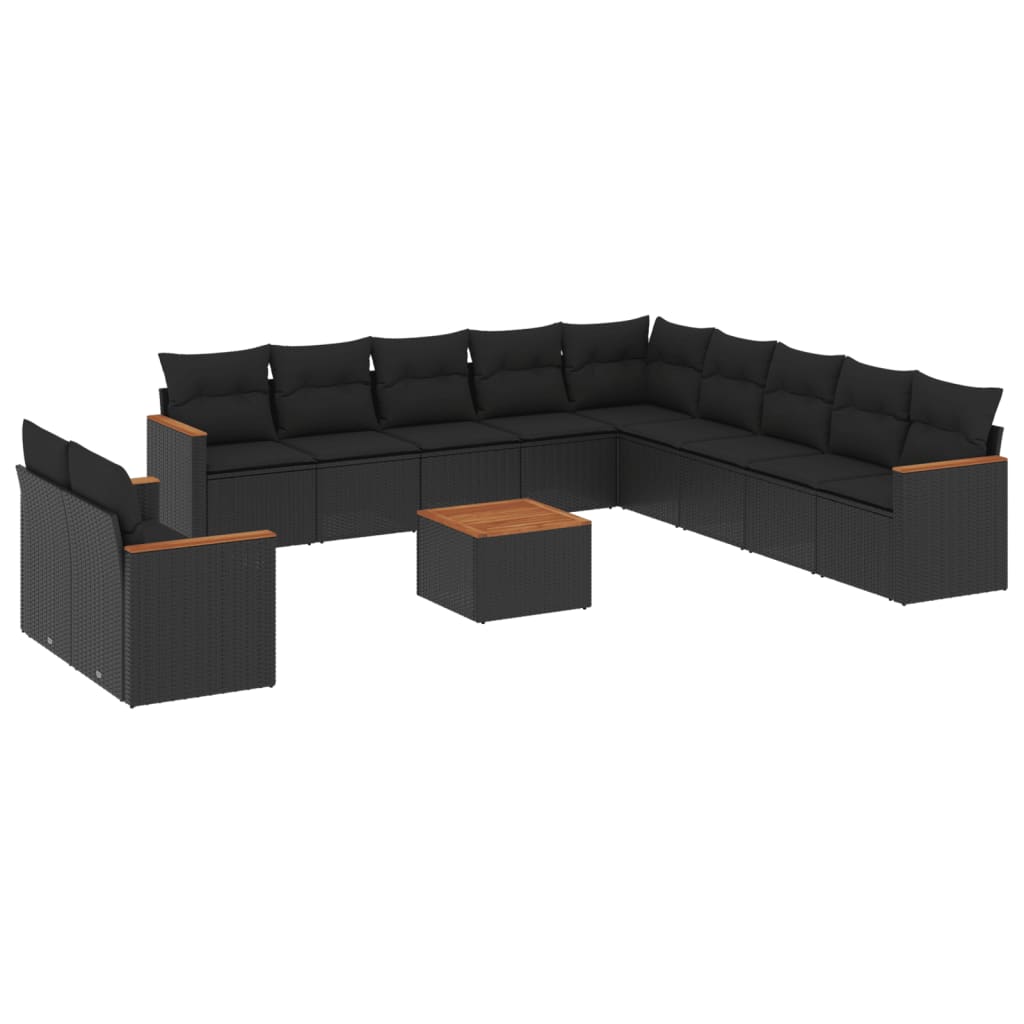 vidaXL Set Divani da Giardino 12 pz con Cuscini Nero in Polyrattan