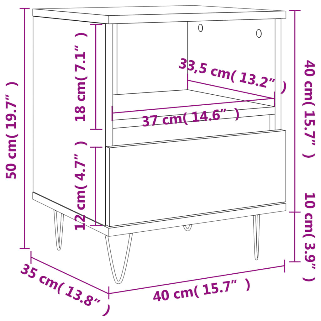 vidaXL Comodini 2pz Rovere Sonoma 40x35x50 cm in Legno Multistrato