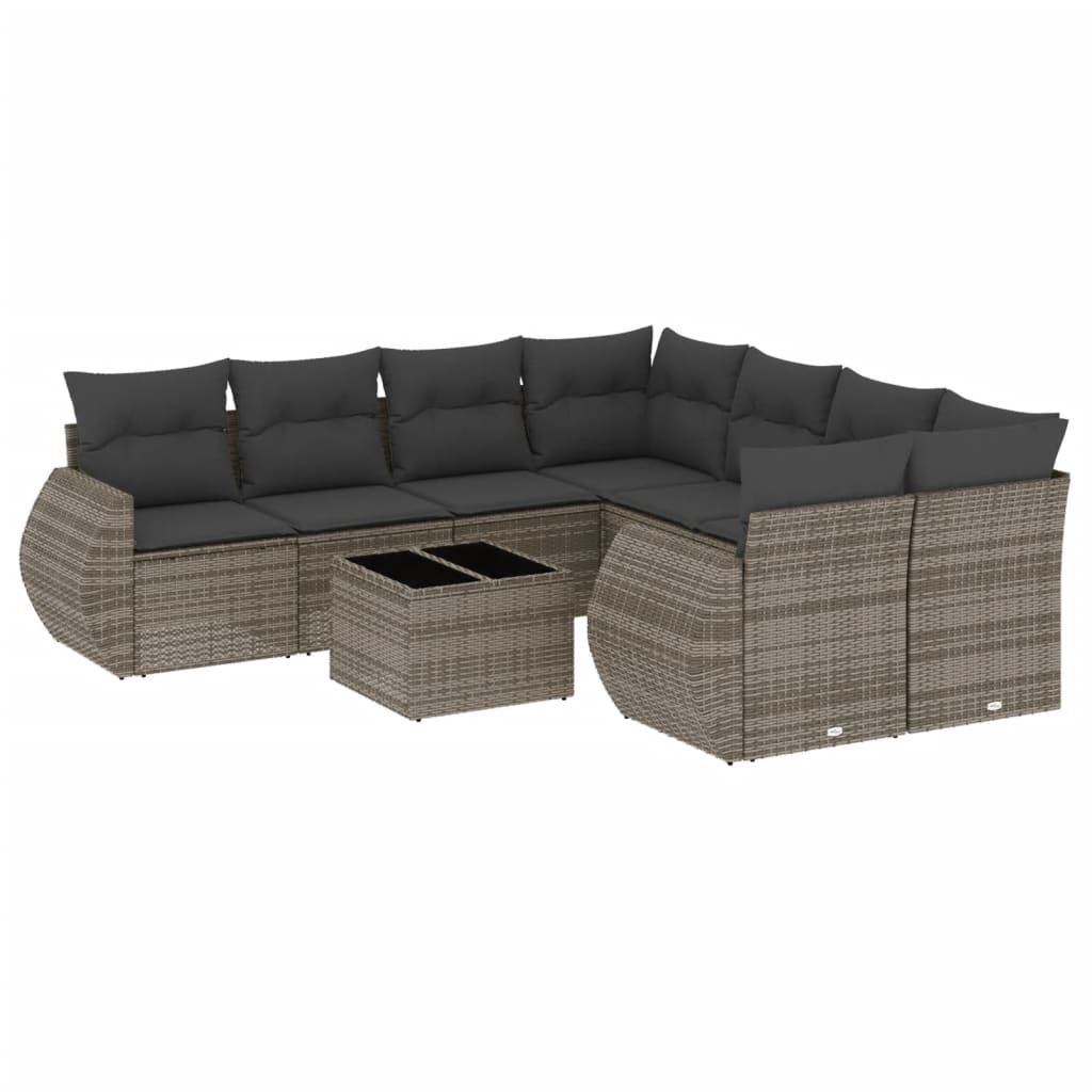 vidaXL Set Divano da Giardino 9 pz con Cuscini Grigio in Polyrattan