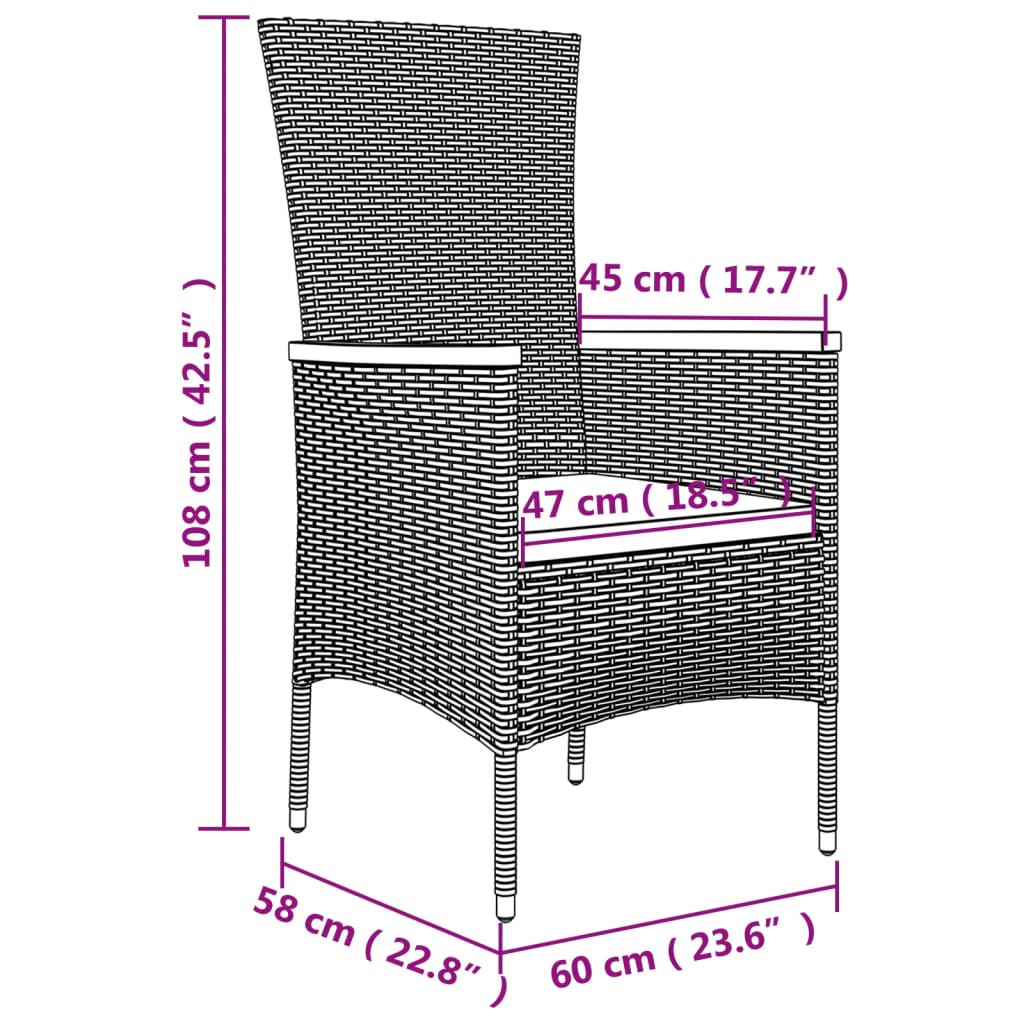 vidaXL Set Mobili da Giardino 3 pz Nero Polyrattan e Acciaio