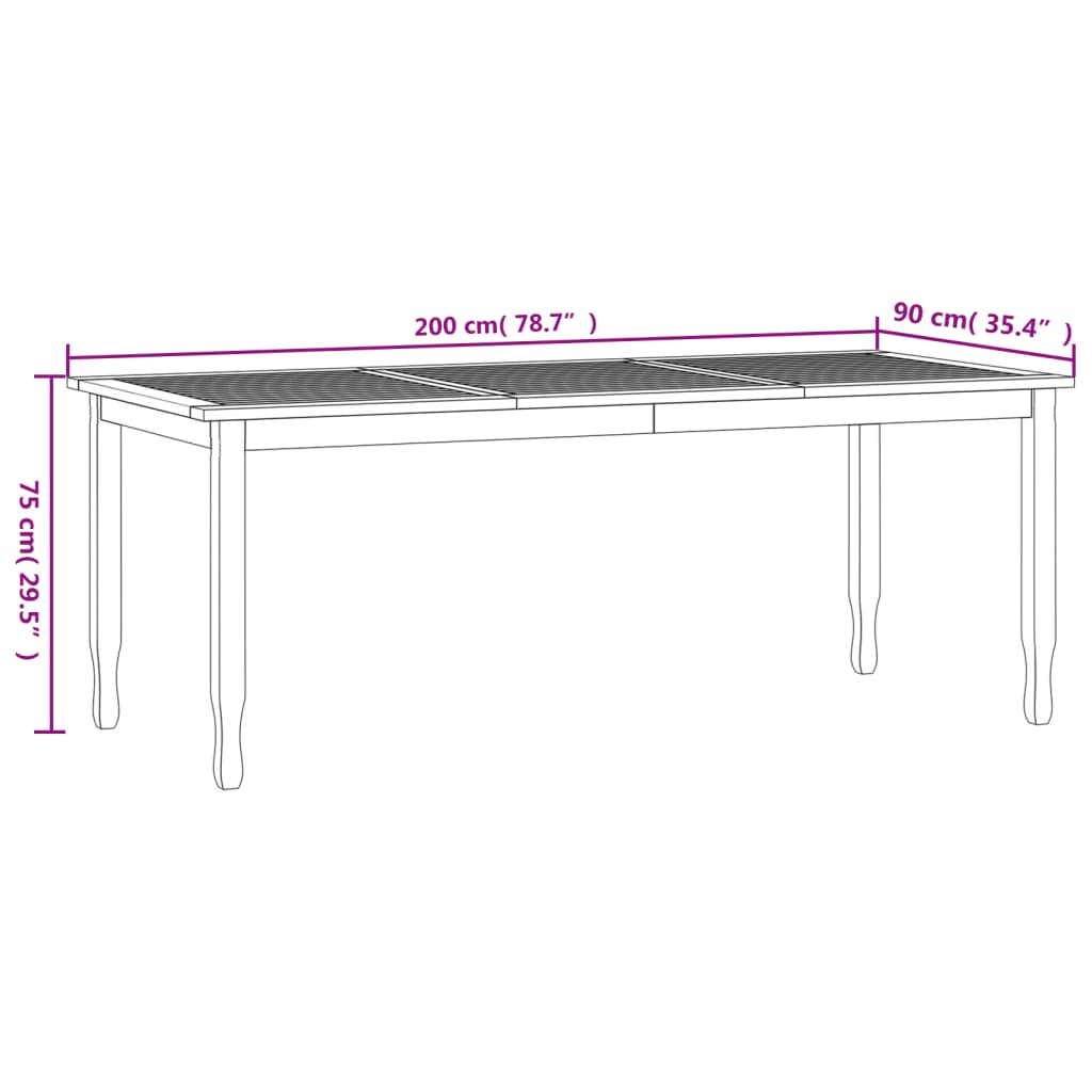 vidaXL Tavolo da Pranzo da Giardino 200x90x75cm Legno Massello di Teak