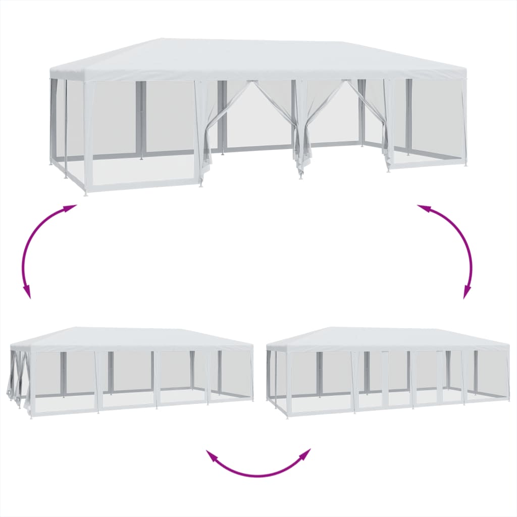 vidaXL Tenda per Feste con 12 Pareti Laterali in Rete Bianco 8x4m HDPE