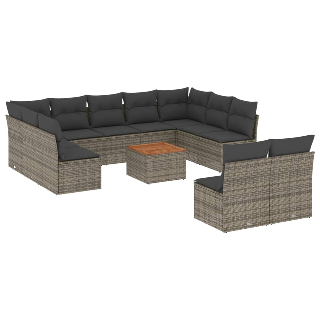 vidaXL Set Divani da Giardino 12 pz con Cuscini Grigio in Polyrattan