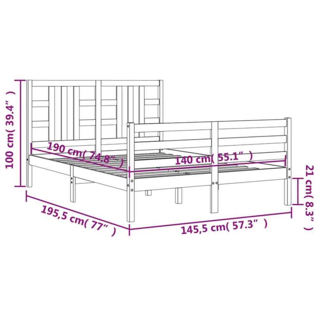 vidaXL Giroletto con Testiera Grigio 140x190 cm in Legno Massello