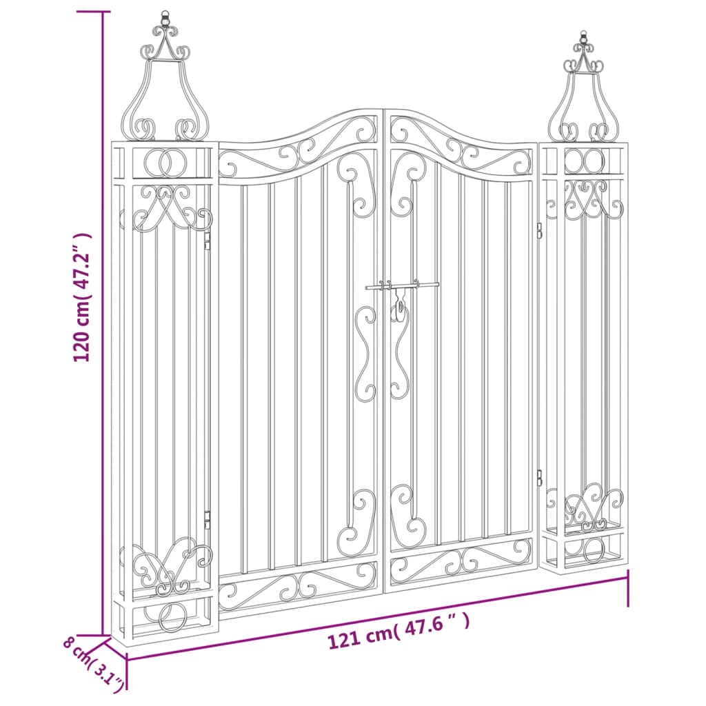 vidaXL Cancello da Giardino Nero 121x8x120 cm in Ferro Battuto