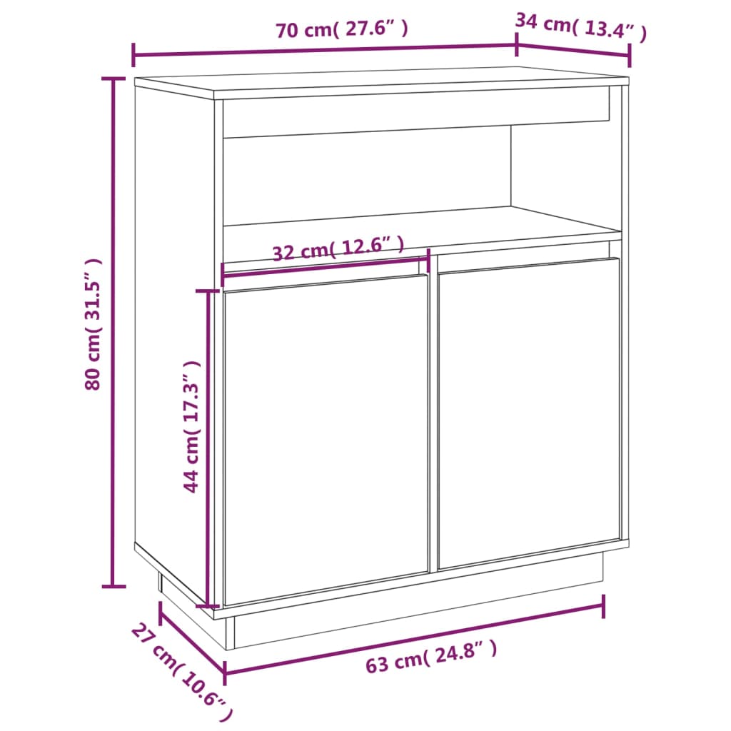 vidaXL Credenza Nera 70x34x80 cm in Legno Massello di Pino