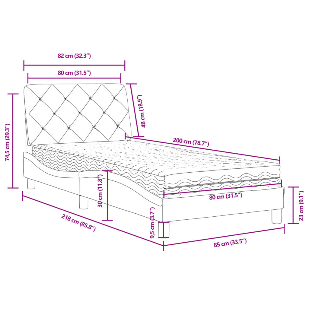 vidaXL Letto con Materasso Rosa 80x200 cm in Velluto