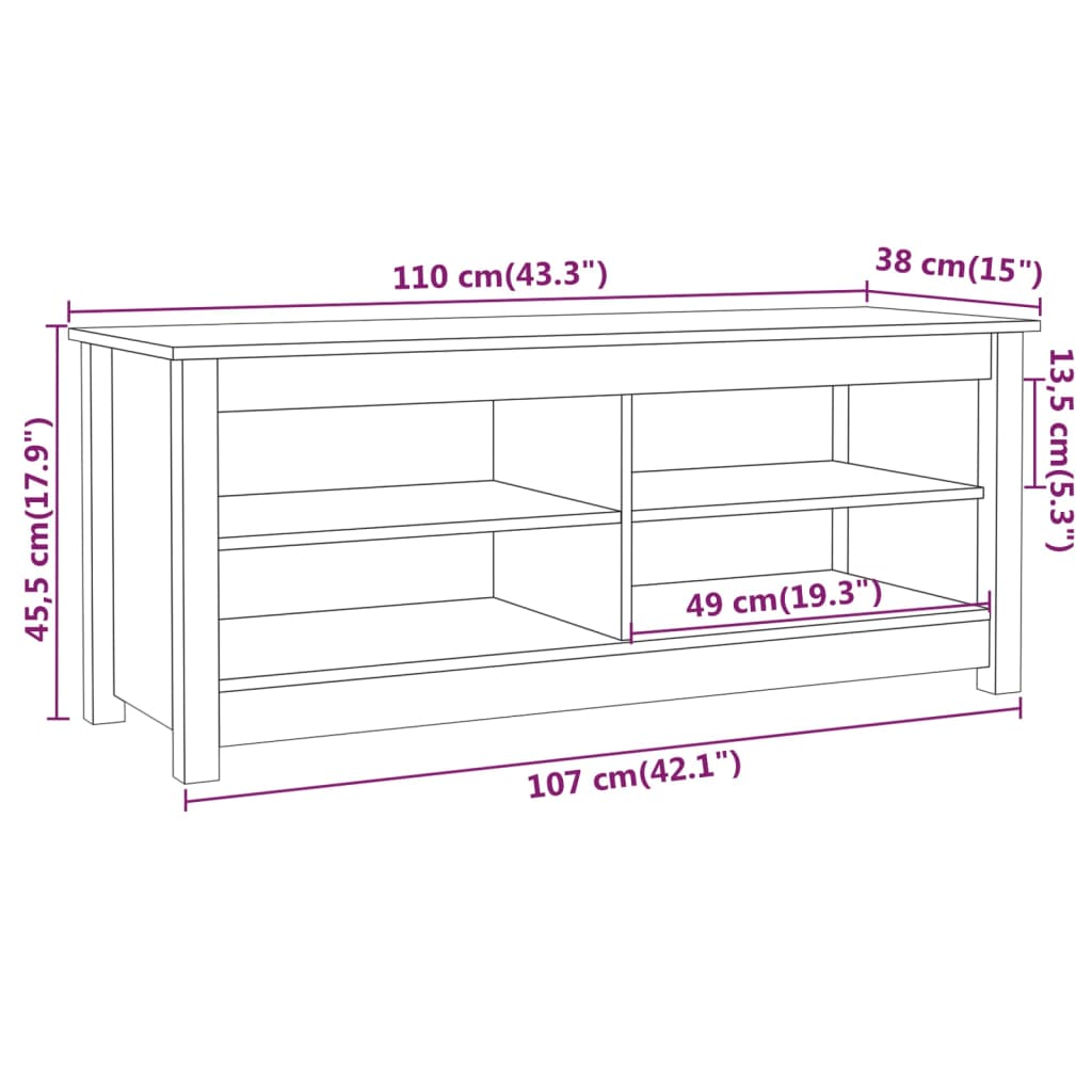 vidaXL Scarpiera Grigia 110x38x45,5 cm in Legno Massello di Pino